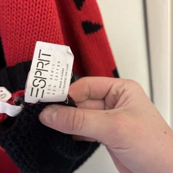 Vtg Esprit Red Black Star Sweater Cotton Sport 90s Y2K Large Womens Retro Punk - Picture 8 of 11